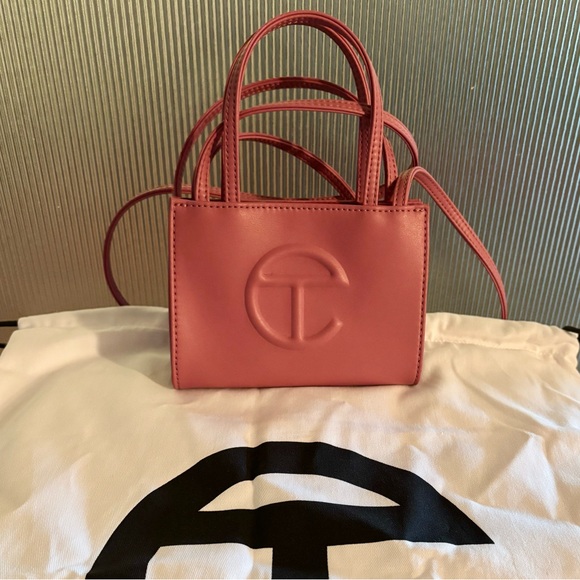 Telfar Small Shopping Bag - Pink Vegan Leather - Crossbody Mini Logo Tote - Picture 2 of 4